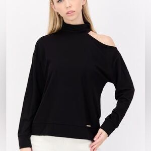 NWT! Nine West Women's Black Mock Neck Cut Out Long Sleeve Top Size Large